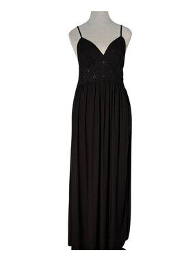 Jason Wu Black Crochet Detail Rayon Linen Spaghetti Strap Maxi Dress Size S